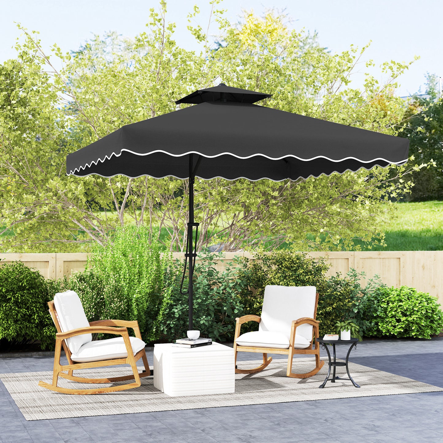 Outsunny 2.5m Cantilever Parasol with Easy Lever Square Double Top Garden Umbrella Overhanging Sun Shade Black