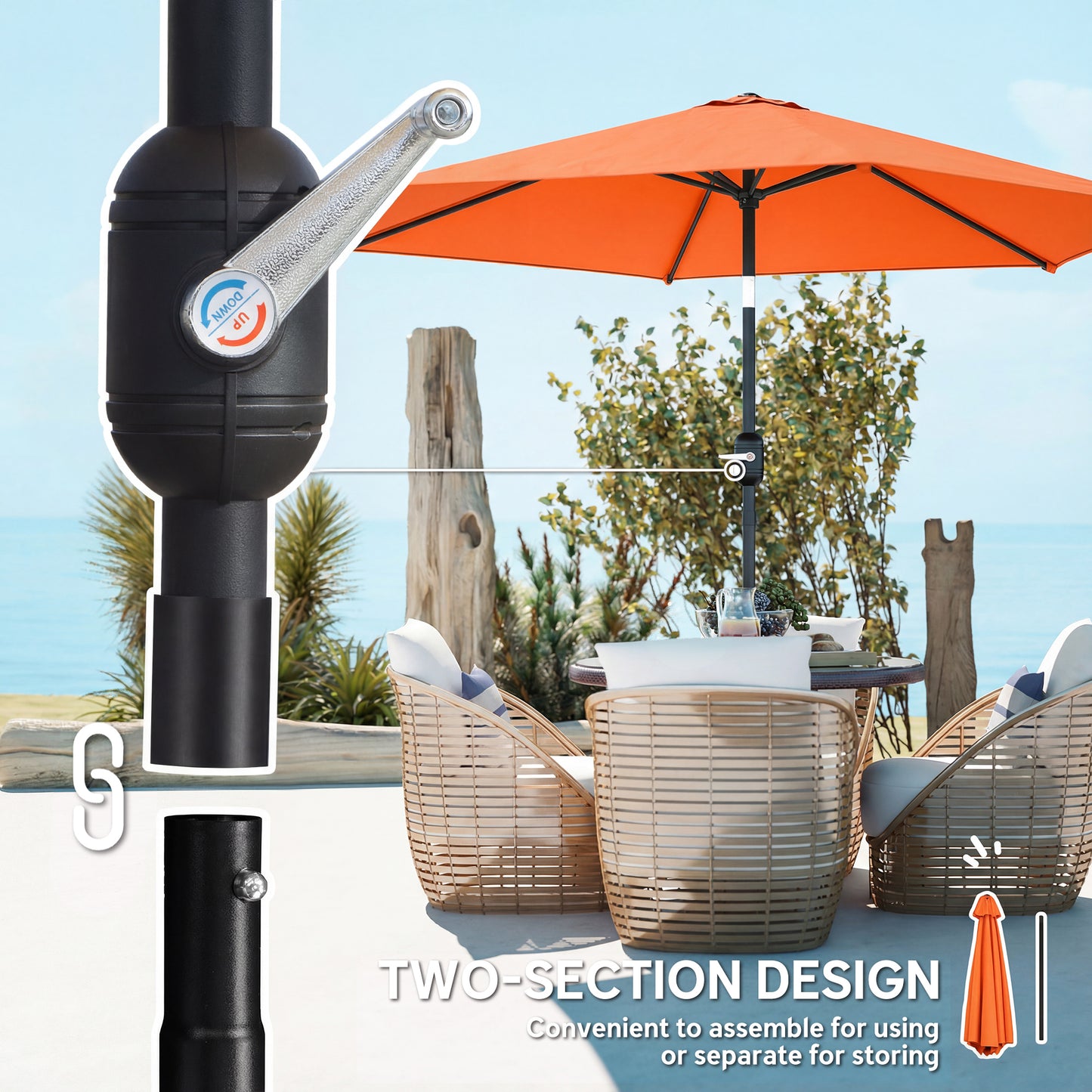 Outsunny 2.6m Garden Parasol Umbrella With Aluminium Pole Outdoor Patio Umbrella Tilt And Crank Vent Orange