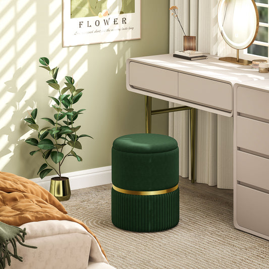 HOMCOM Velvet Feel Storage Ottoman Green With Hidden Under Seat Storage And Solid MDF Frame