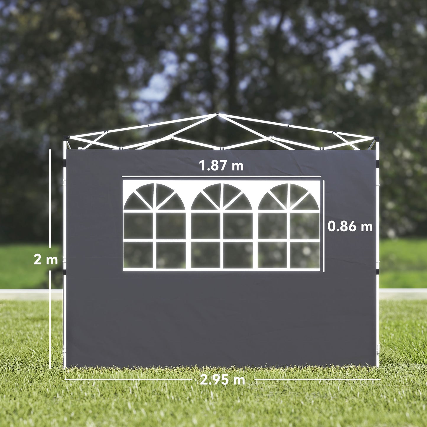 Outsunny 3 Meter Gazebo Side Wall Panel With Window Replaceable Dark Grey UV Proof Weather Resistant