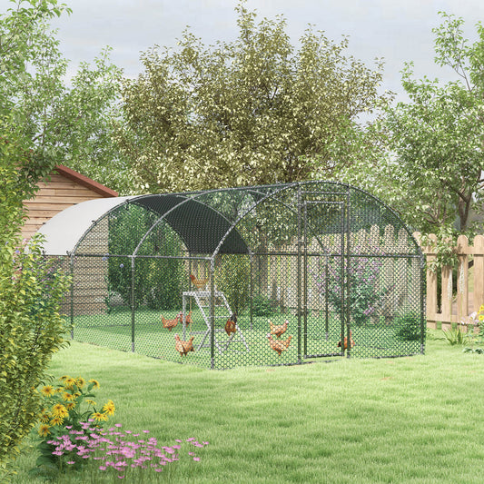 PawHut Large Chicken Run with Activity Shelf and Protective Canopy, 2.8 x 5.7 x 2m - ALL4U RETAILER LTD