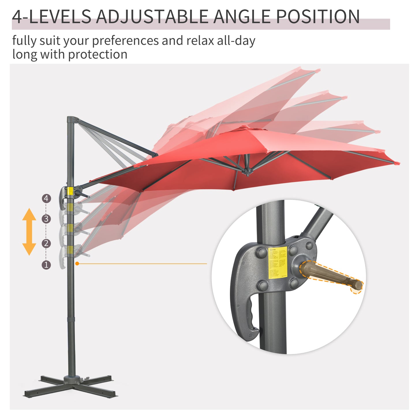 Outsunny 3m x 3m Wine Red Cantilever Parasol with Cross Base and Crank Handle - ALL4U RETAILER LTD