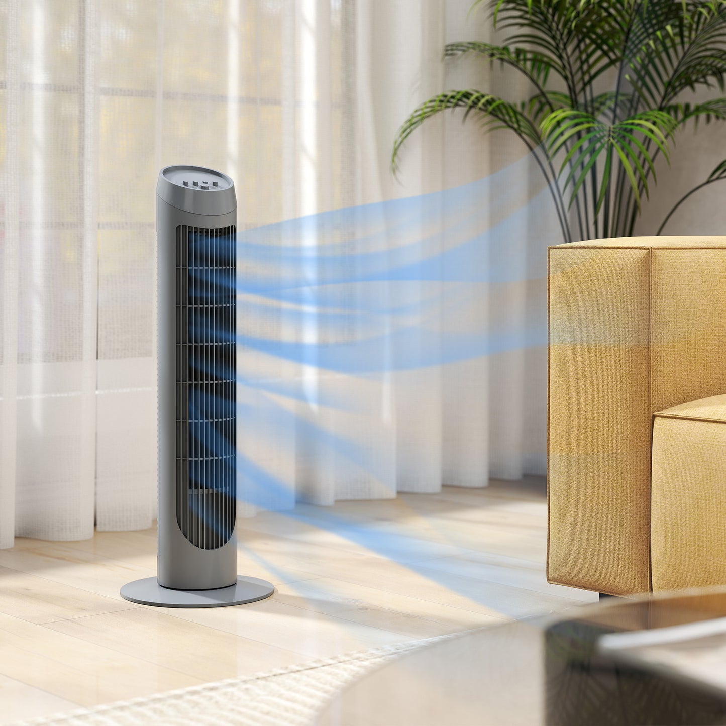 HOMCOM Tower Fan 75 cm for Bedroom Cooling, 70 Degree Oscillating, 3 Speed Settings, Standing Floor Fan Grey