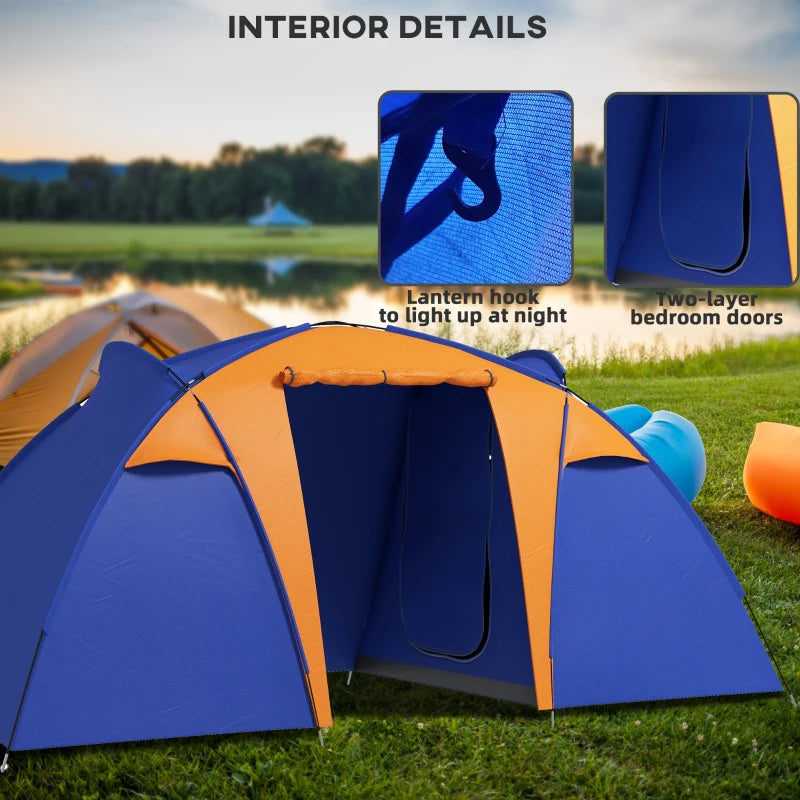 Outsunny Camping Tent with 2 Bedrooms, Living Area, and Porch - 4-6 Person Large Tunnel Tent, 2000mm Waterproof, Portable with Bag - ALL4U RETAILER LTD