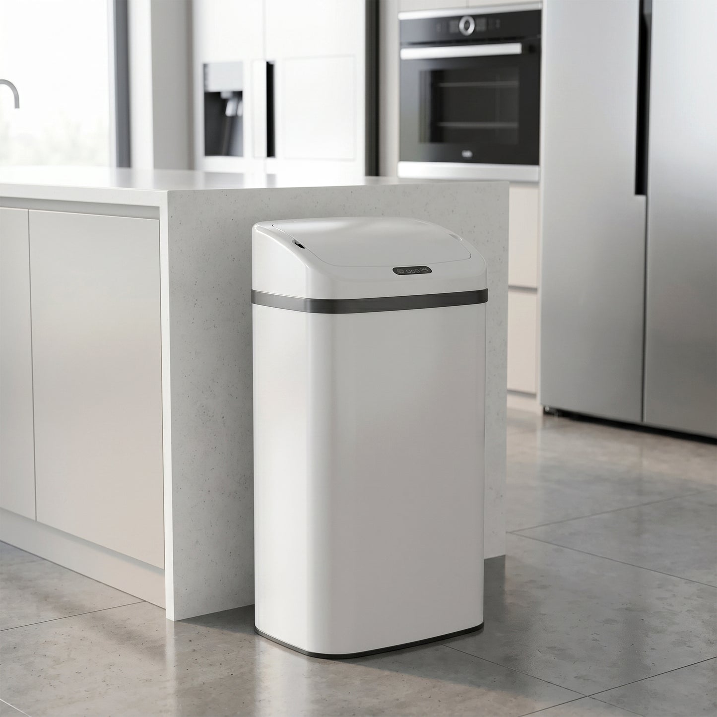 HOMCOM 48L Stainless Steel Sensor Bin With Infrared Touchless Lid White For Easy Family Kitchen Use