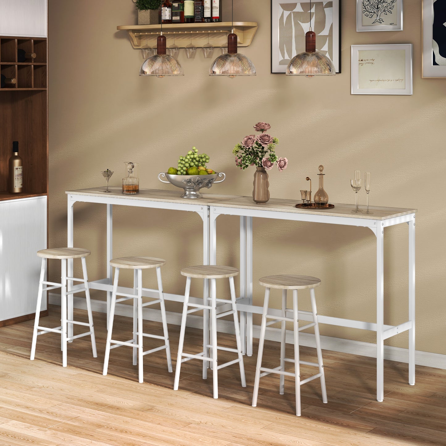 HOMCOM 3 Piece Bar Table Set With 2 Stools Industrial Oak Table Top Dining Set For Two
