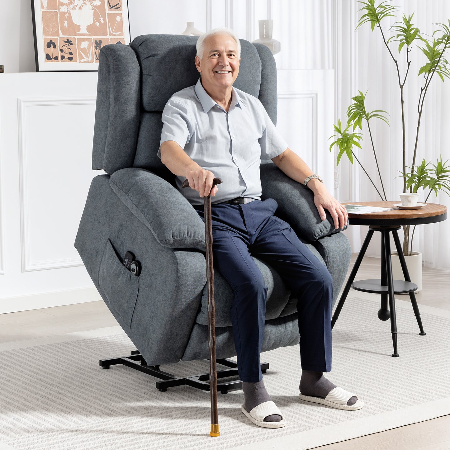 HOMCOM Power Lift Recliner Chair With Vibration Massage For Elderly Remote Control Footrest Side Pocket Grey