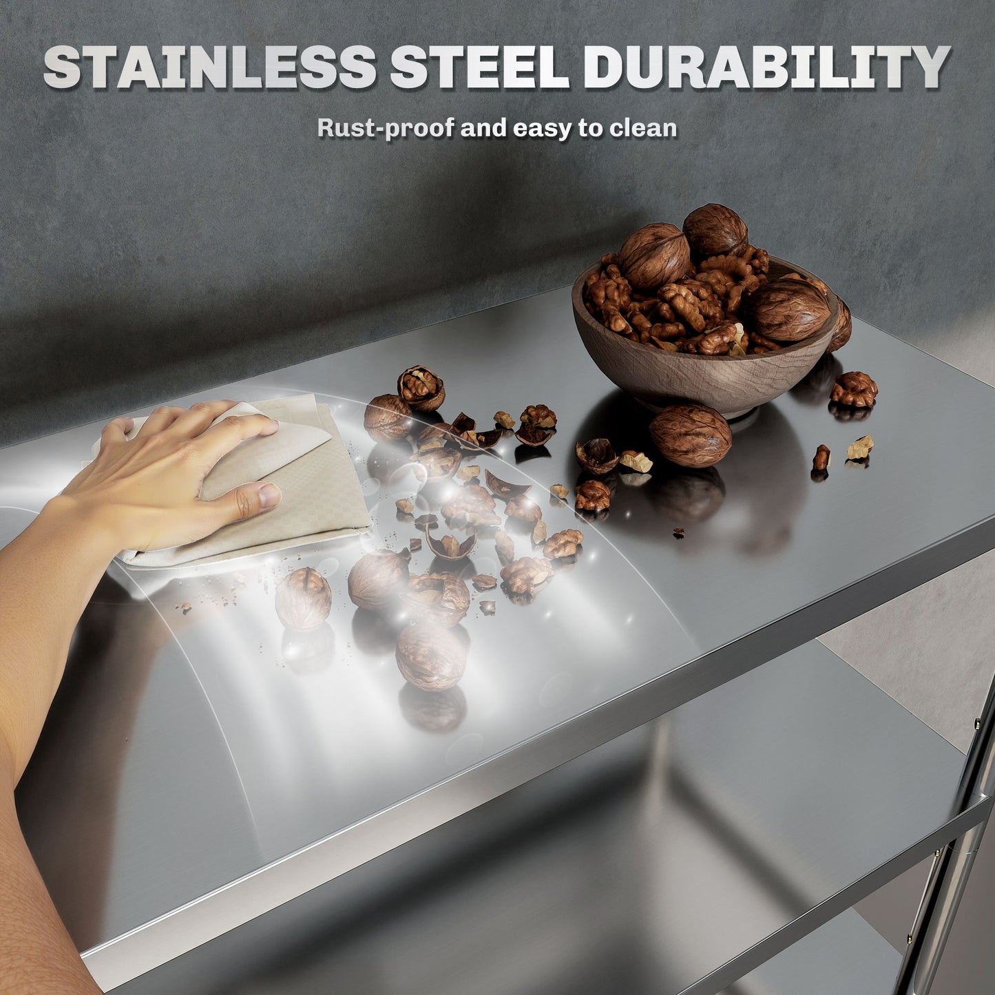 HOMCOM 4 Tier Stainless Steel Bakers Rack With Storage For Small Spaces And Microwave Stand Adjustable Shelves