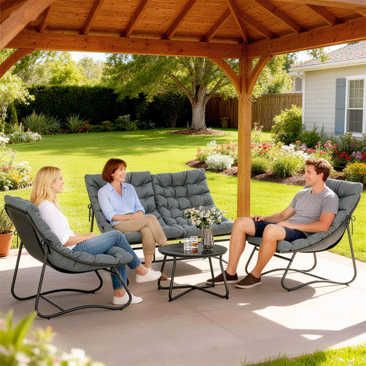 Outsunny Four Piece Curved Seat Garden Sofa Set With Table Outdoor Grey And Black