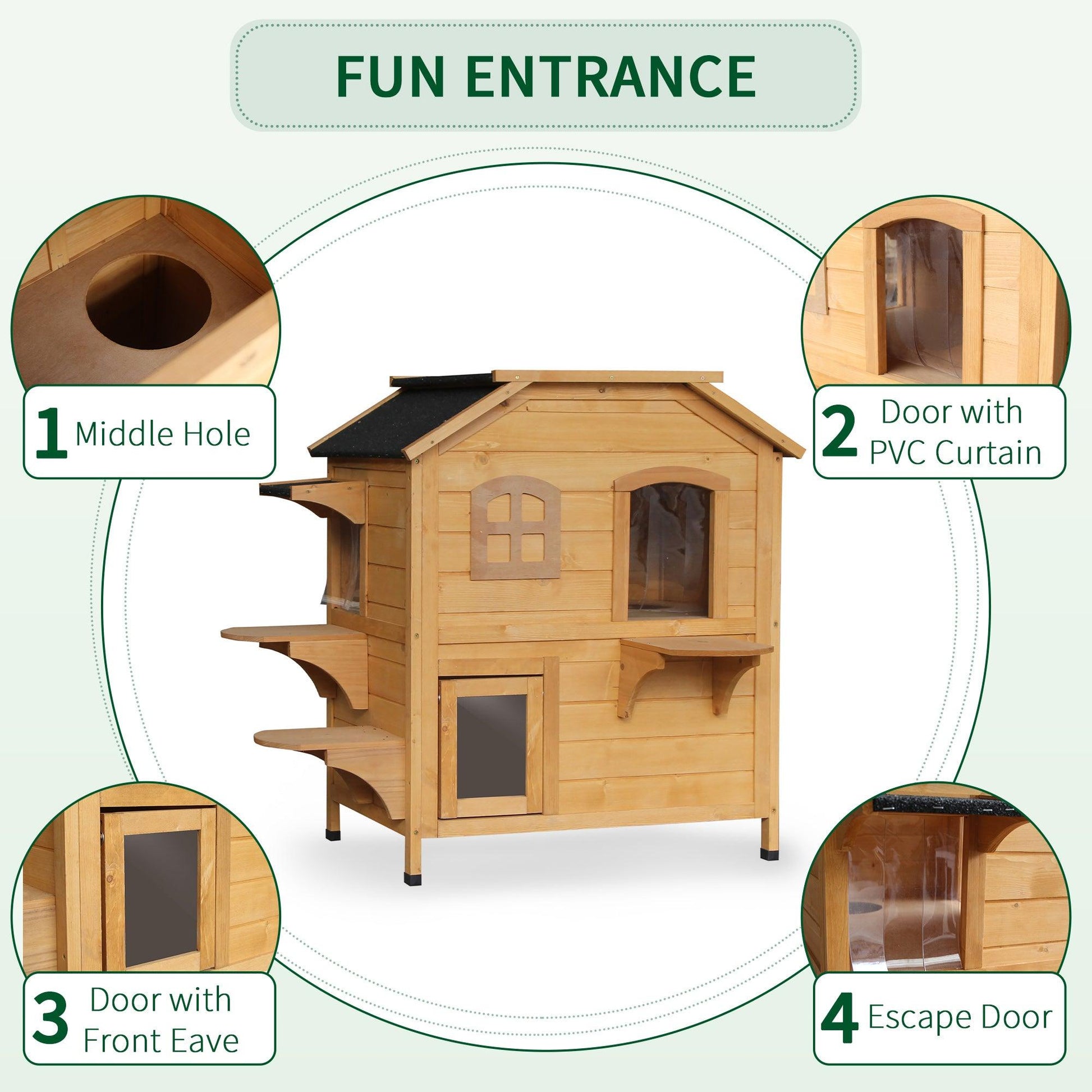 PawHut 2 Floor Wooden Cat House Condo - Outdoor Pet Shelter - ALL4U RETAILER LTD