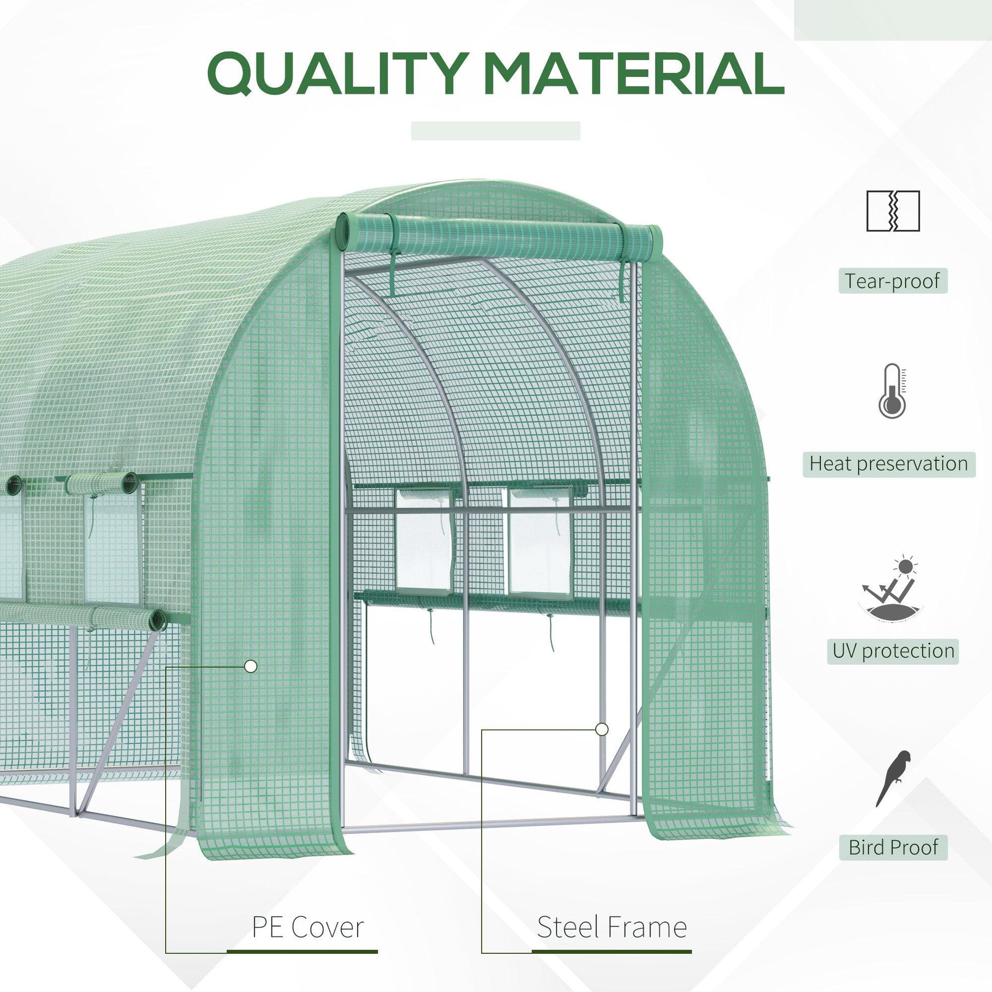 Outsunny 3 x 2 x 2m Polytunnel Green House w/ UV-resistant PE Cover, Green - ALL4U RETAILER LTD