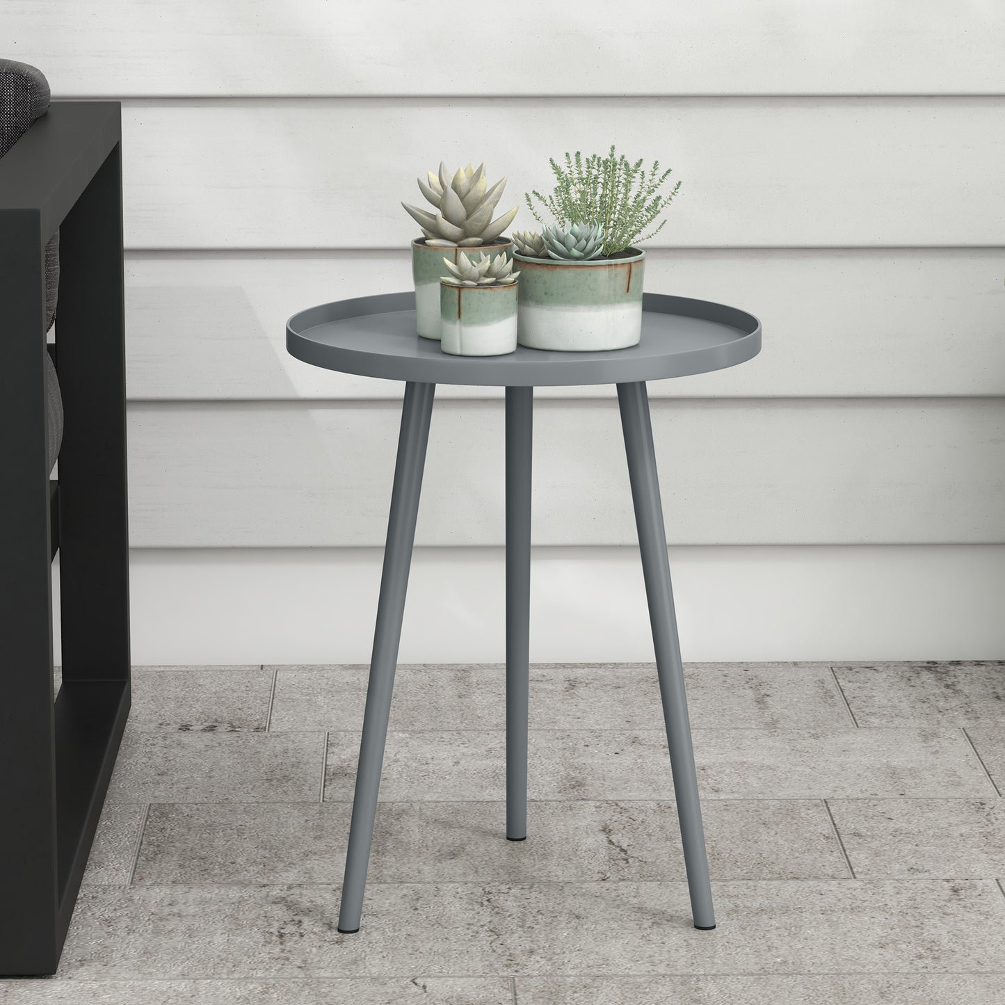 Outsunny Round Garden Coffee Table And Outdoor Side Table With Rounded Steel Edge 40 Cm Diameter 50 Cm High Grey