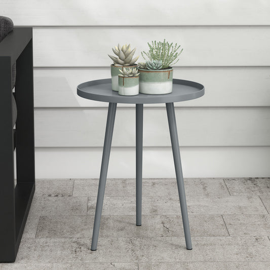 Outsunny Round Garden Coffee Table And Outdoor Side Table With Rounded Steel Edge 40 Cm Diameter 50 Cm High Grey