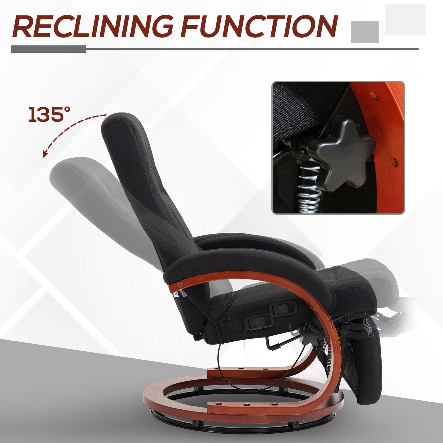 HOMCOM 135 Degree Manual Reclining Swivel Chair With Footrest Black For Office And Living Room