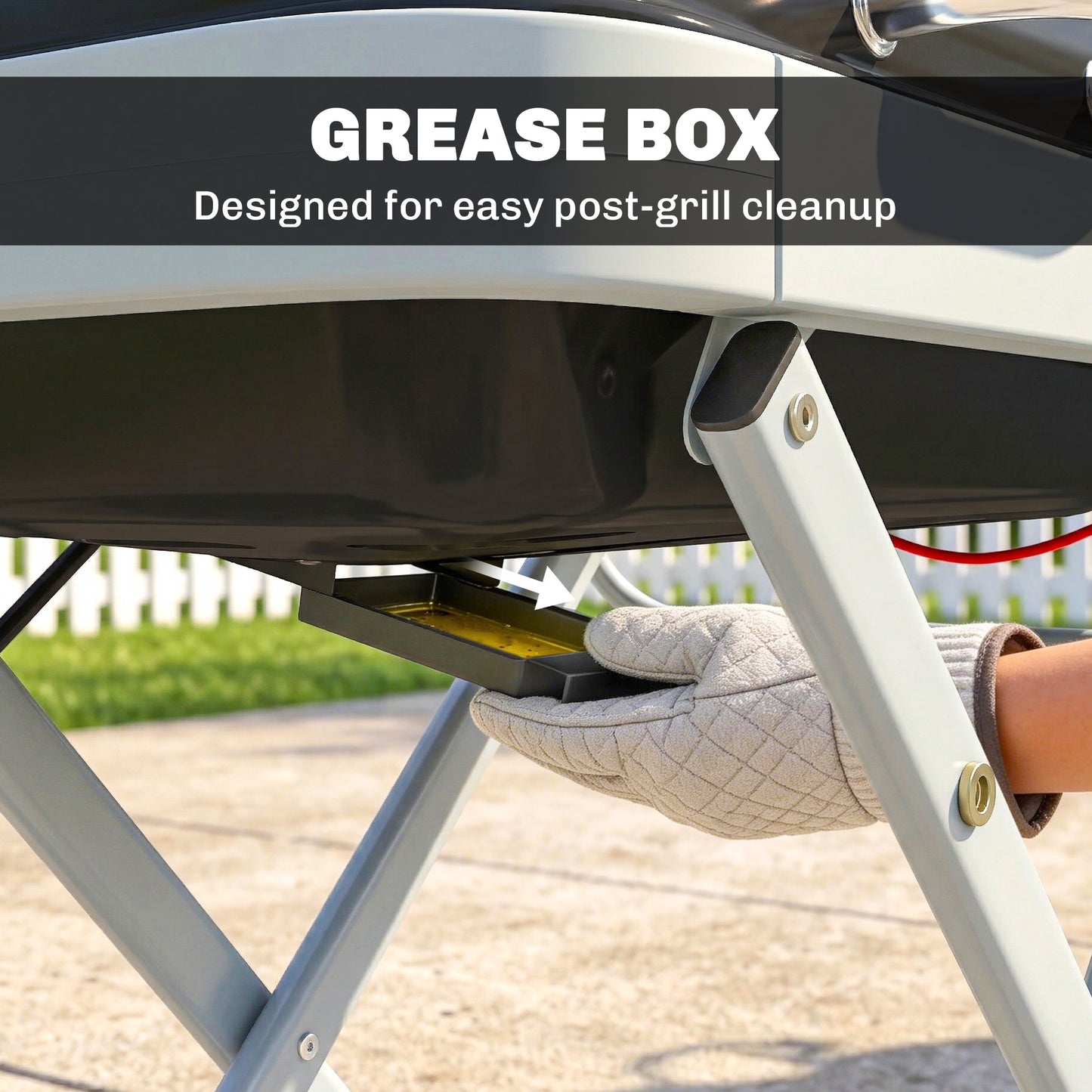 Outsunny Foldable Gas BBQ Grill With Side Table Portable 2.5 KW Thermometer Grease Box Wheels Black