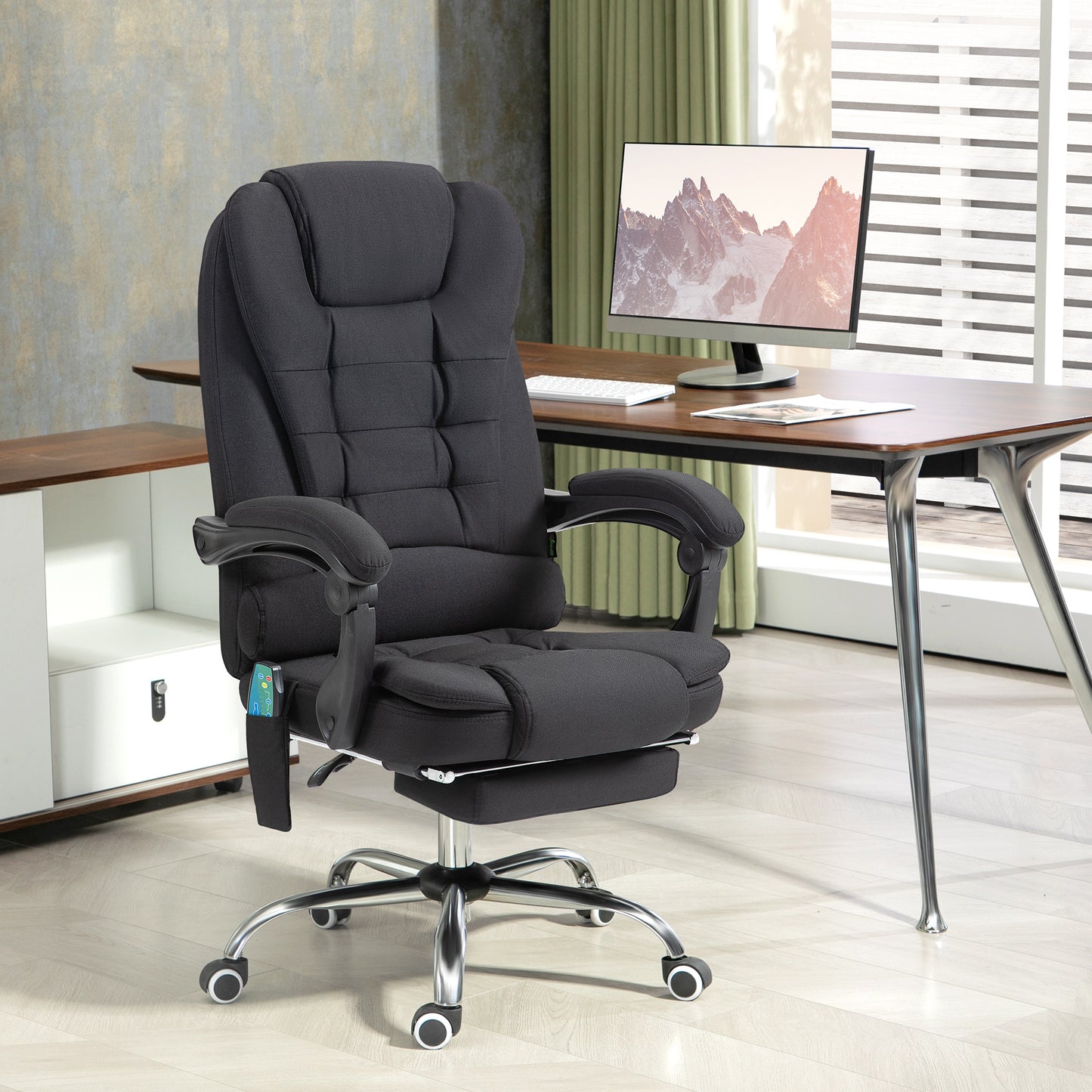 Vinsetto Heated Massage Office Chair with 6 Vibration Points and Reclining Feature - Black - ALL4U RETAILER LTD