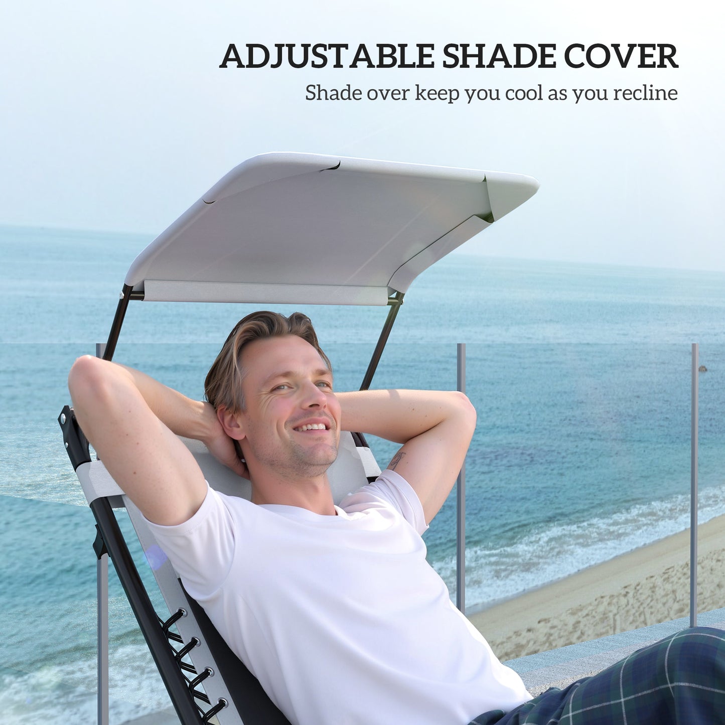Outsunny Zero Gravity Lounge Chair Set of 2 Folding Reclining Patio Chairs with Shade Cover Cup Holder Headrest