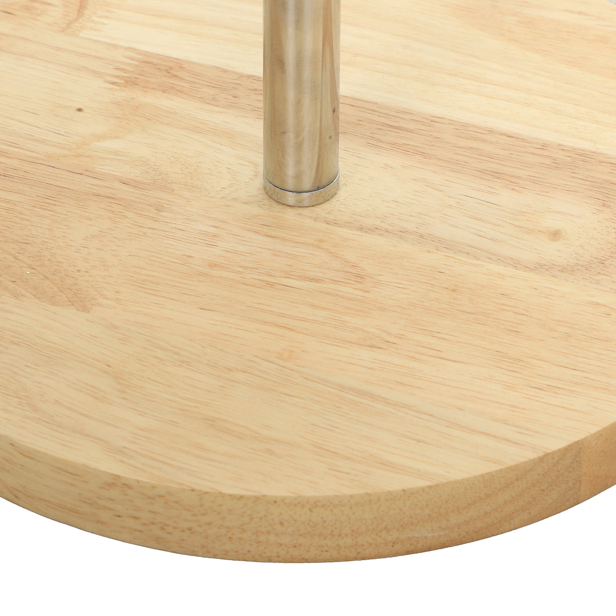 Pine floor lamp base with metal stem, close-up view