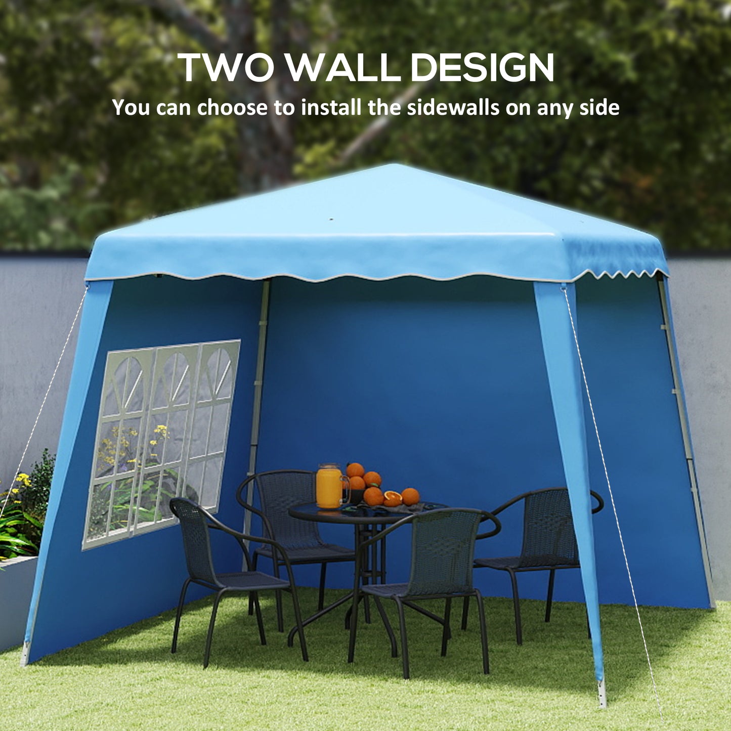 Outsunny 2.4x2.4m Blue Two Wall Pop Up Gazebo With Adjustable Height 242cm 246cm 250cm