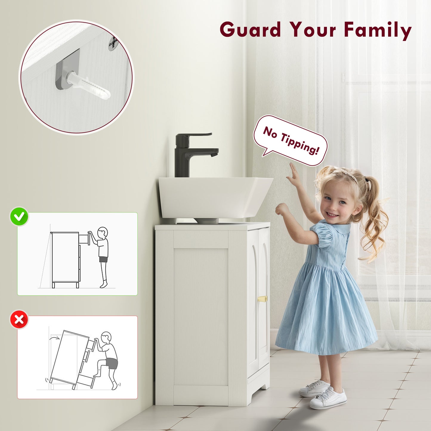 HOMCOM Under Sink Bathroom Cabinet White With Double Doors Fits Most Basins Three Level Adjustable Shelf Behind Doors