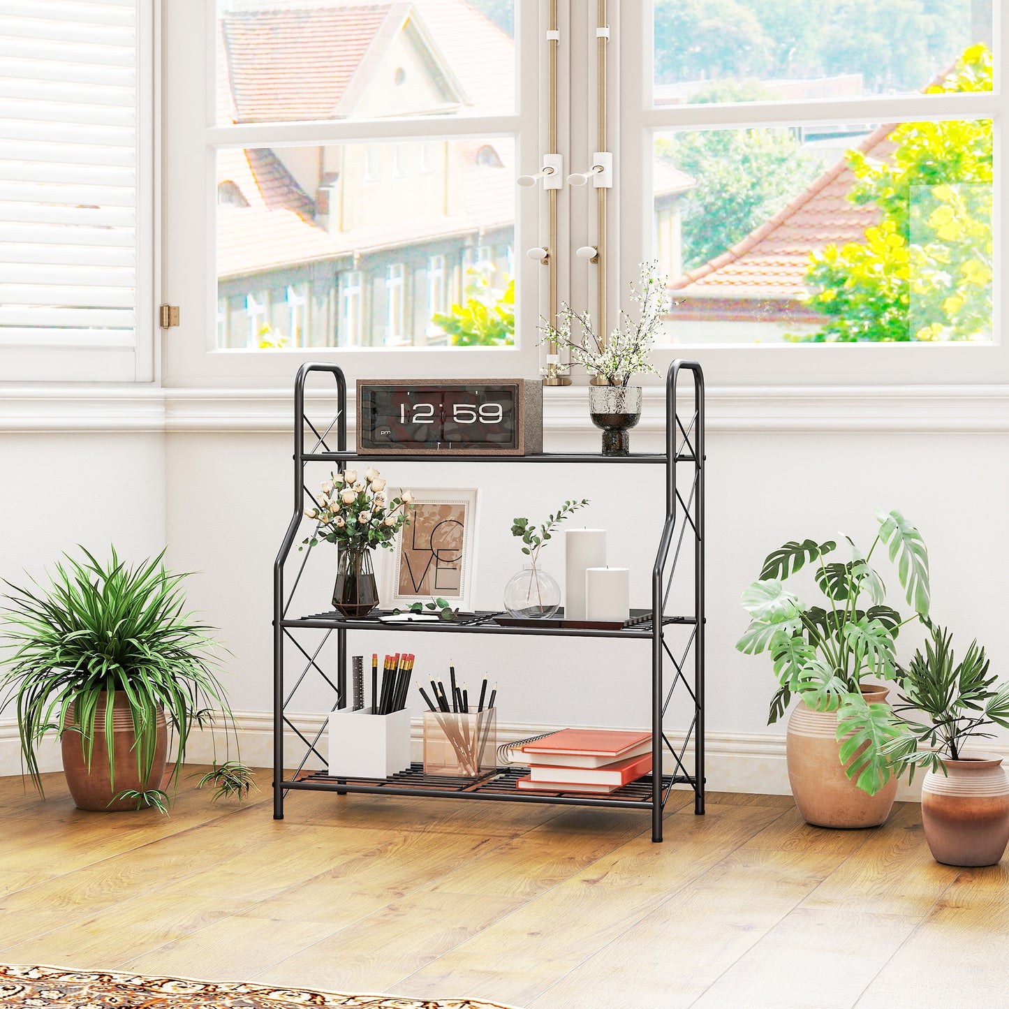 Outsunny 3 Tier Metal Plant Stand Heavy Duty Ladder Shelf Potted Plants Display Rack Indoor Outdoor Flower Pot Holder