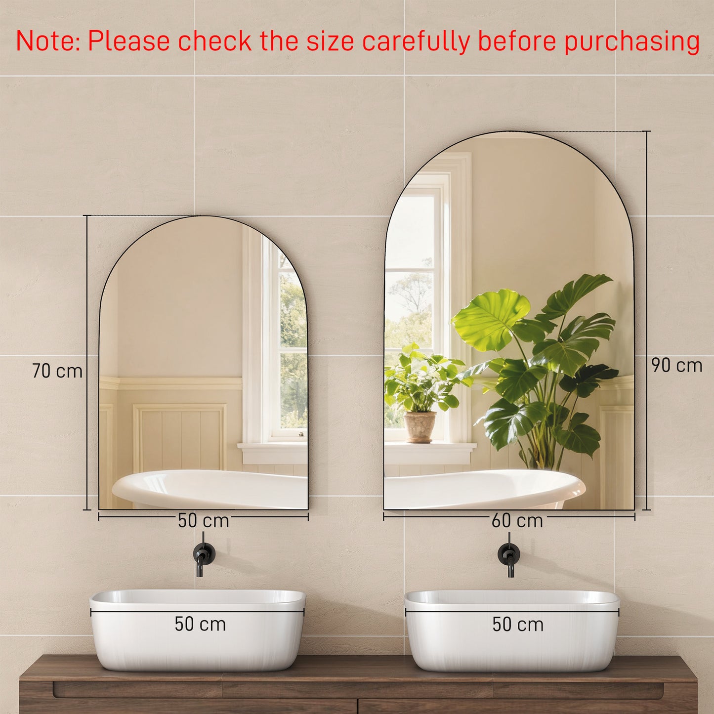 HOMCOM 50 x 70cm Arched Mirror Black With HD Glass And Shatter Resistant Film Powder Coated Frame