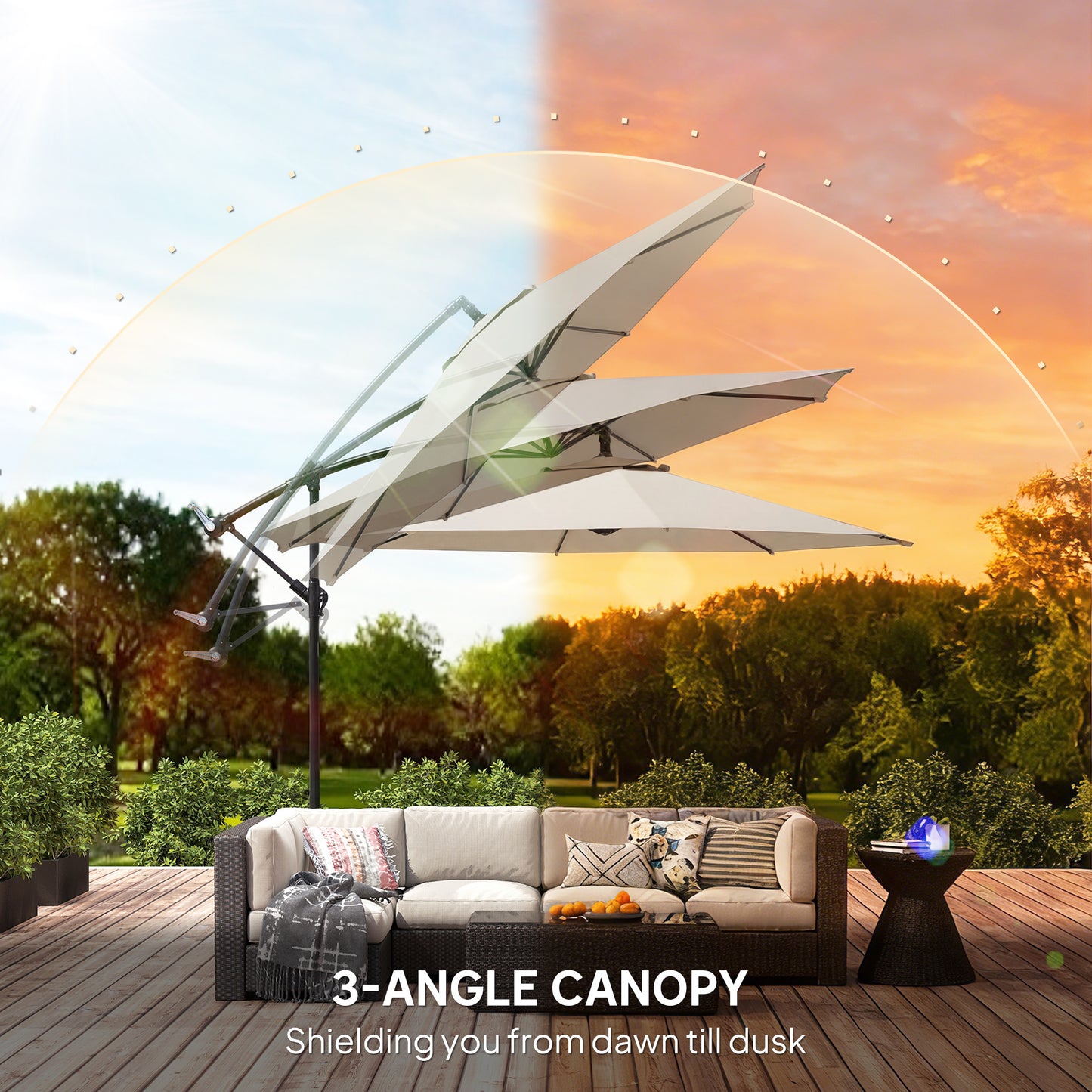 Outsunny 3 m Overhanging Cantilever Parasol With Cross Base Cream White UV Resistant Patio Umbrella