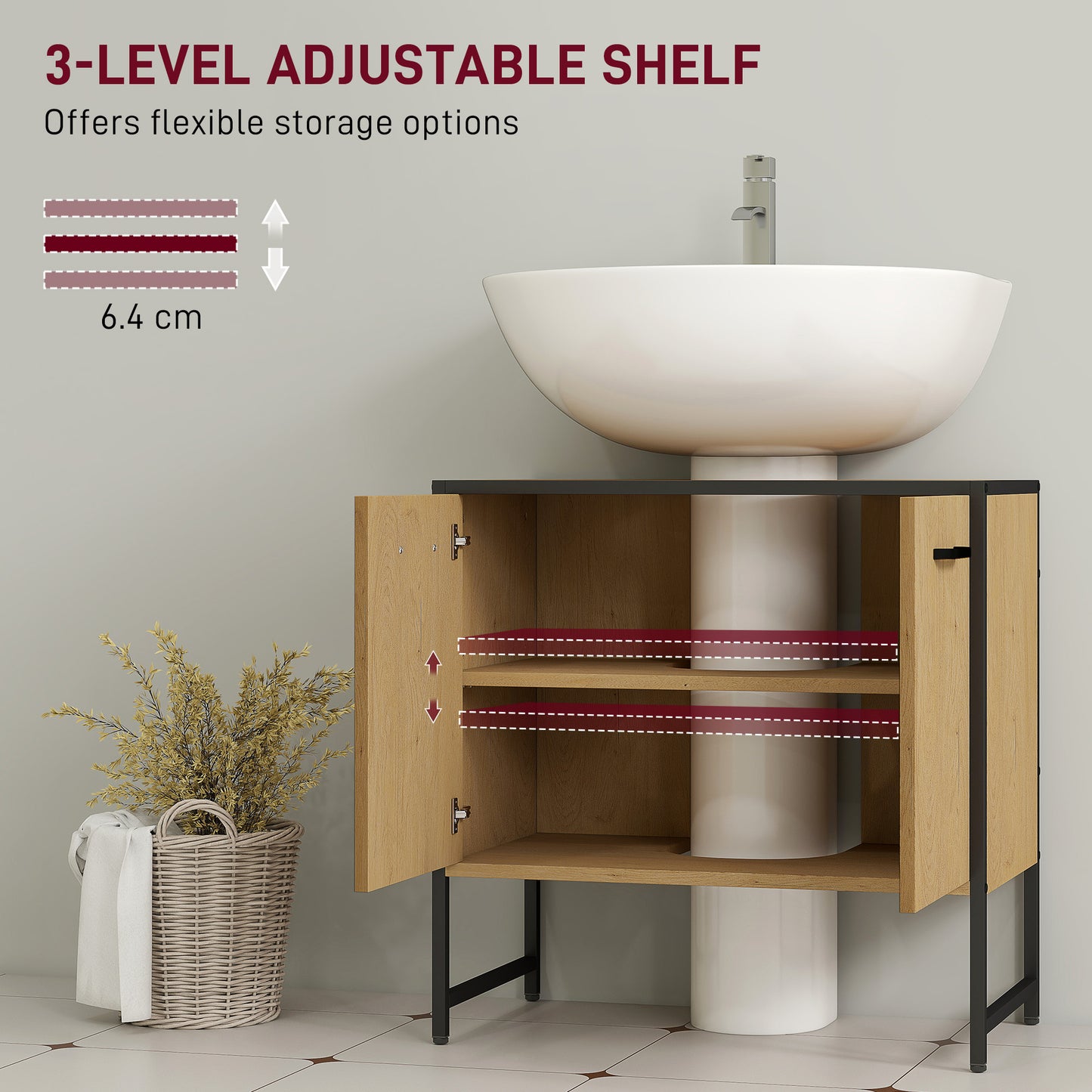 HOMCOM Bathroom Vanity Unit Under Sink Storage Cabinet With Soft Close Doors For Basin Natural Finish