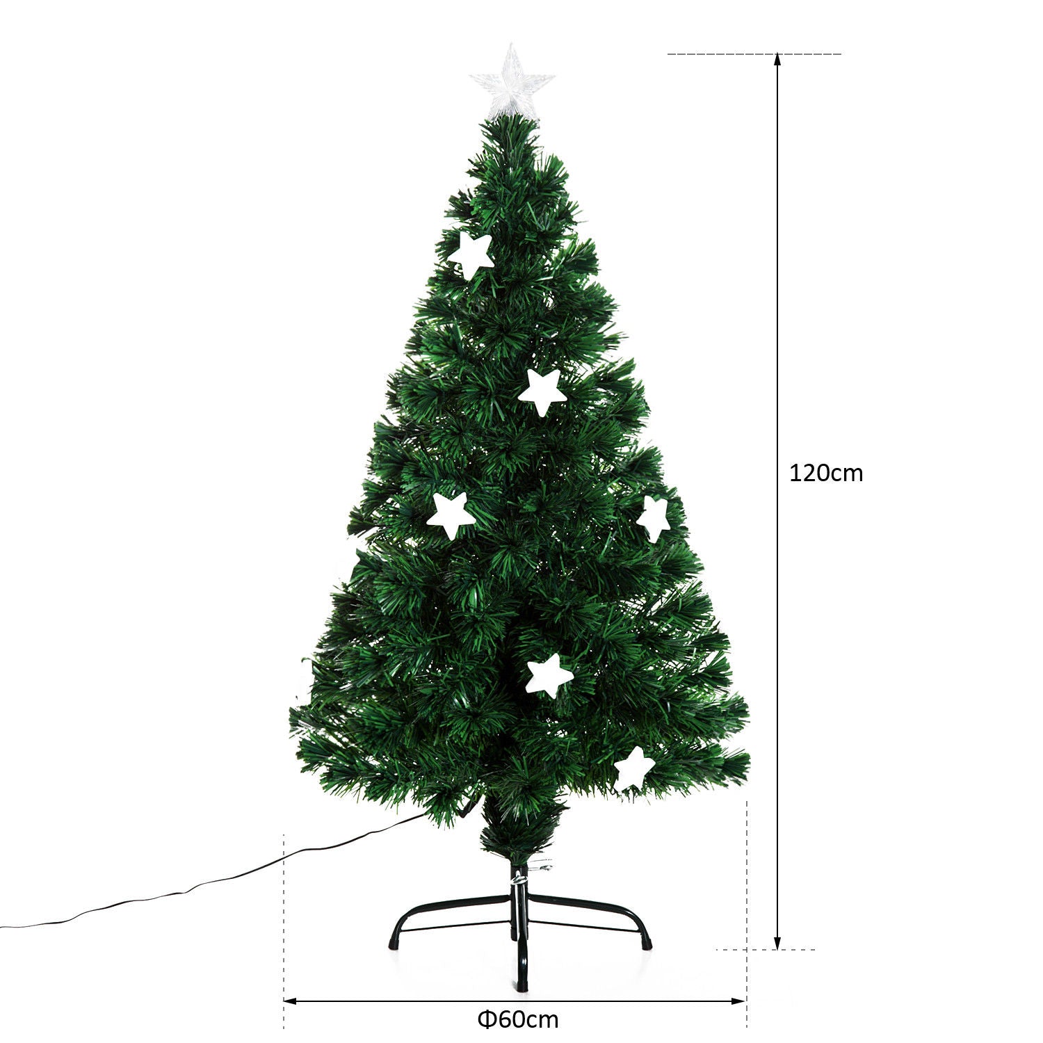 HOMCOM 4ft Pre-Lit Fiber Optic Christmas Tree with Star Decorations - ALL4U RETAILER LTD