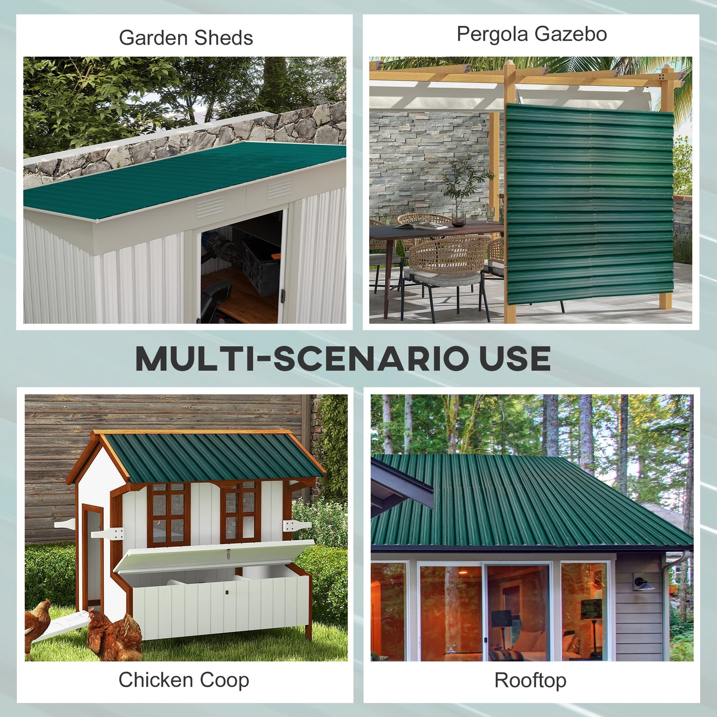 Outsunny Corrugated Roofing Sheets Pack Of 24 Galvanised Steel Panels For Greenhouse Garage Carport 129 X 45 Cm Green