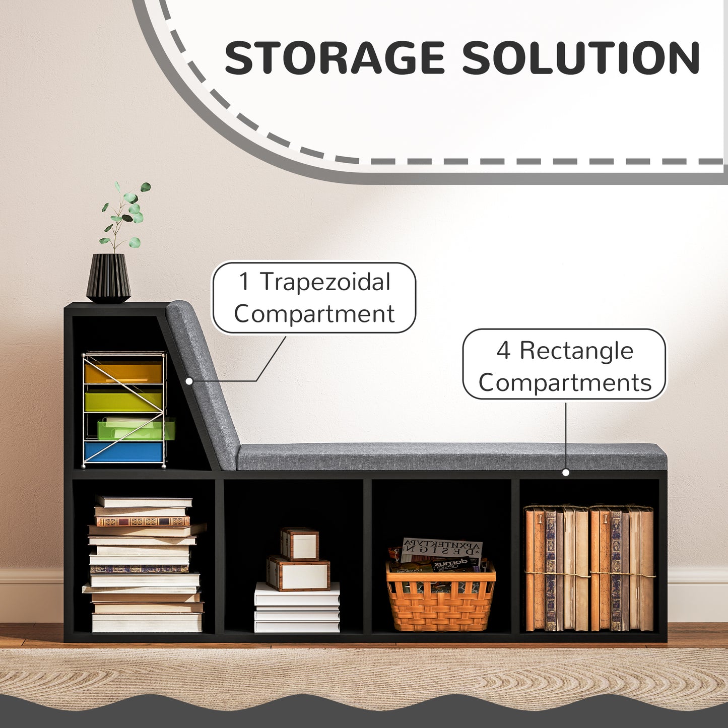 HOMCOM 2 Tier Modern Bookcase With Removable Cushions Storage Shelf For Living Room