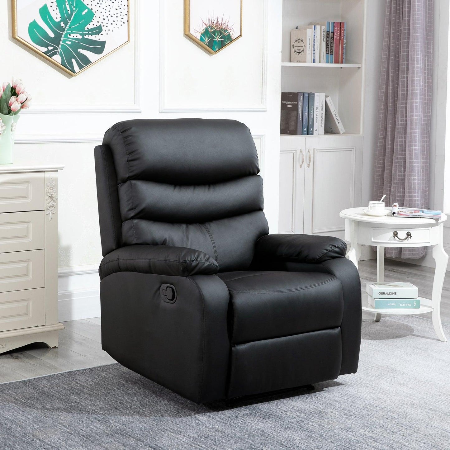 HOMCOM Manual Recliner Chair Armchair for Living Room with Footrest Black - ALL4U RETAILER LTD