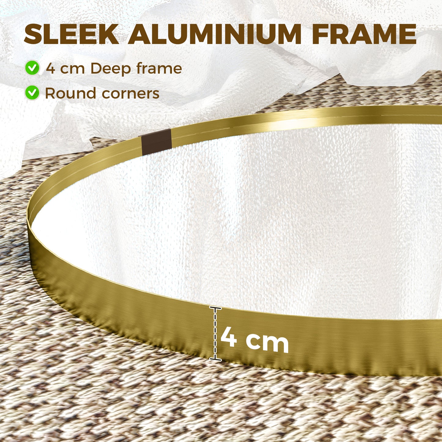 HOMCOM Round Wall Mirror 61 cm Wall Mounted Bathroom Mirror With Tempered Safety Glass And Gold Tone Aluminium Frame