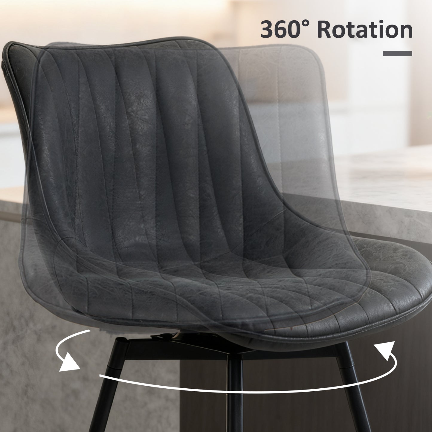 HOMCOM Set of 2 PU Leather Swivel Bar Stools Black 360 Degree Swivel Modern Pub Chairs