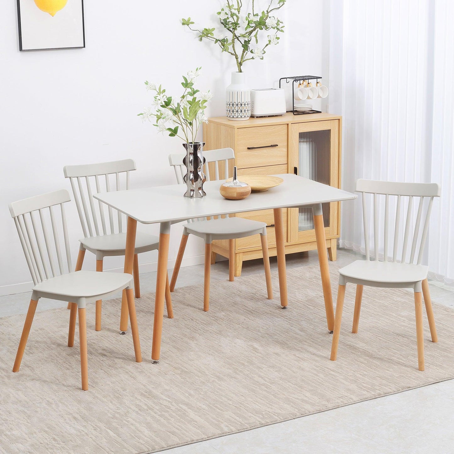 HOMCOM 5 Piece Dining Table Set with Beech Wood Legs, Space Saving Table and 4 Chairs for Small Kitchens, Grey - ALL4U RETAILER LTD