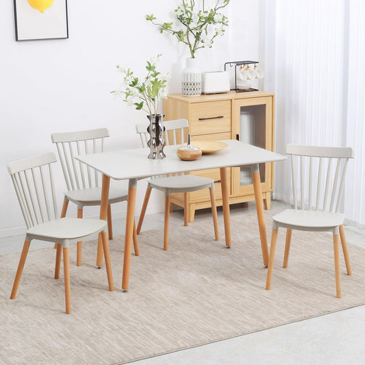 HOMCOM 5 Piece Dining Table Set with Beech Wood Legs, Space Saving Table and 4 Chairs for Small Kitchens, Grey - ALL4U RETAILER LTD