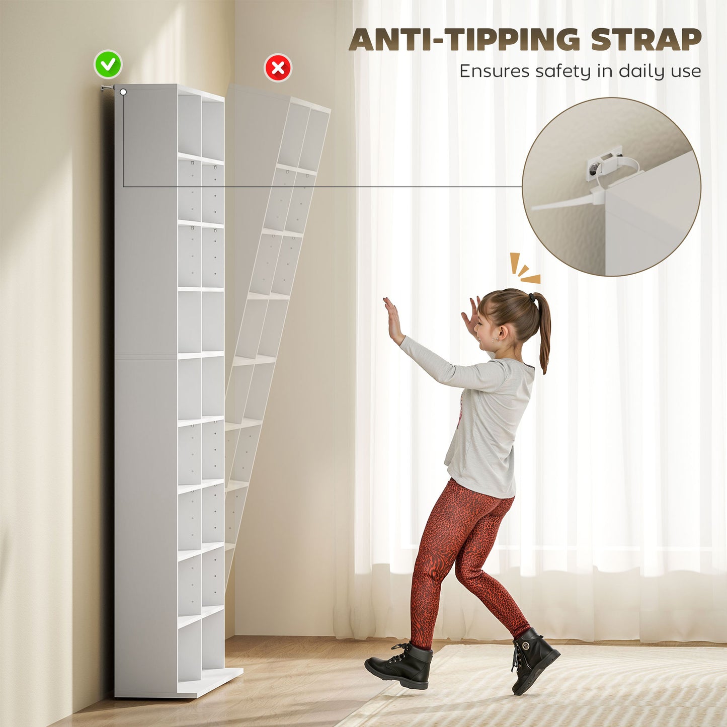 HOMCOM 640 CD Storage Tower White With 14 Adjustable Shelves And Anti Tip Design
