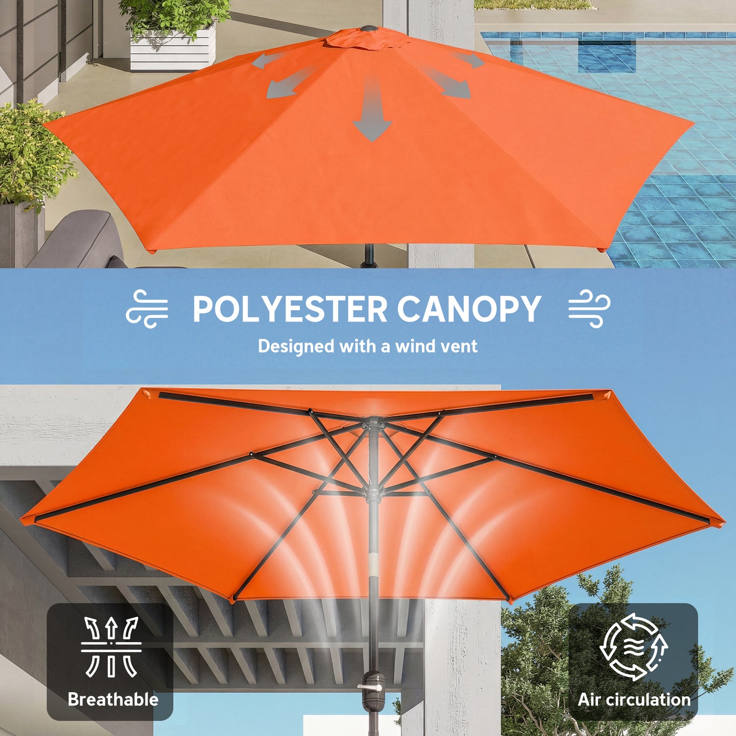 Outsunny 2.6m Garden Parasol Umbrella With Aluminium Pole Outdoor Patio Umbrella Tilt And Crank Vent Orange