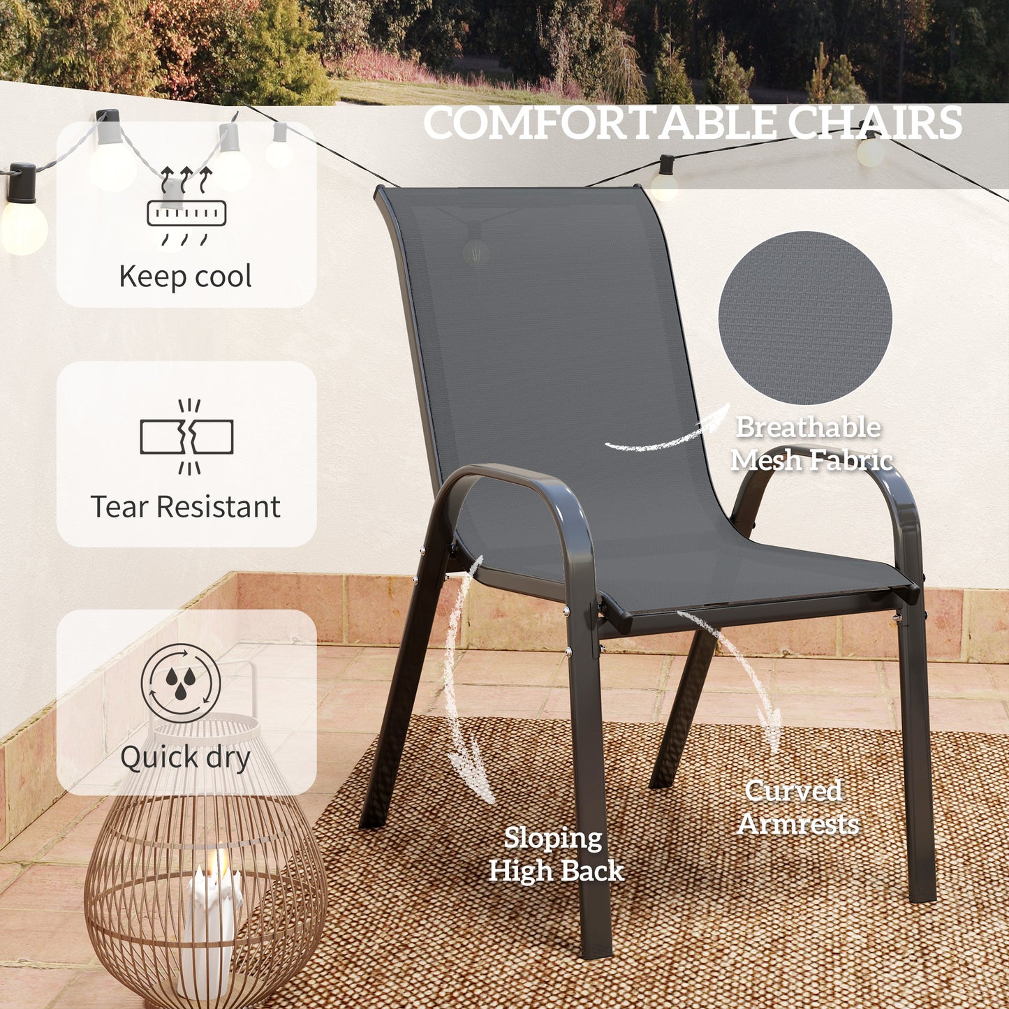 Outsunny Grey Outdoor Garden Set With Round Table And Four Stackable Chairs For Patio