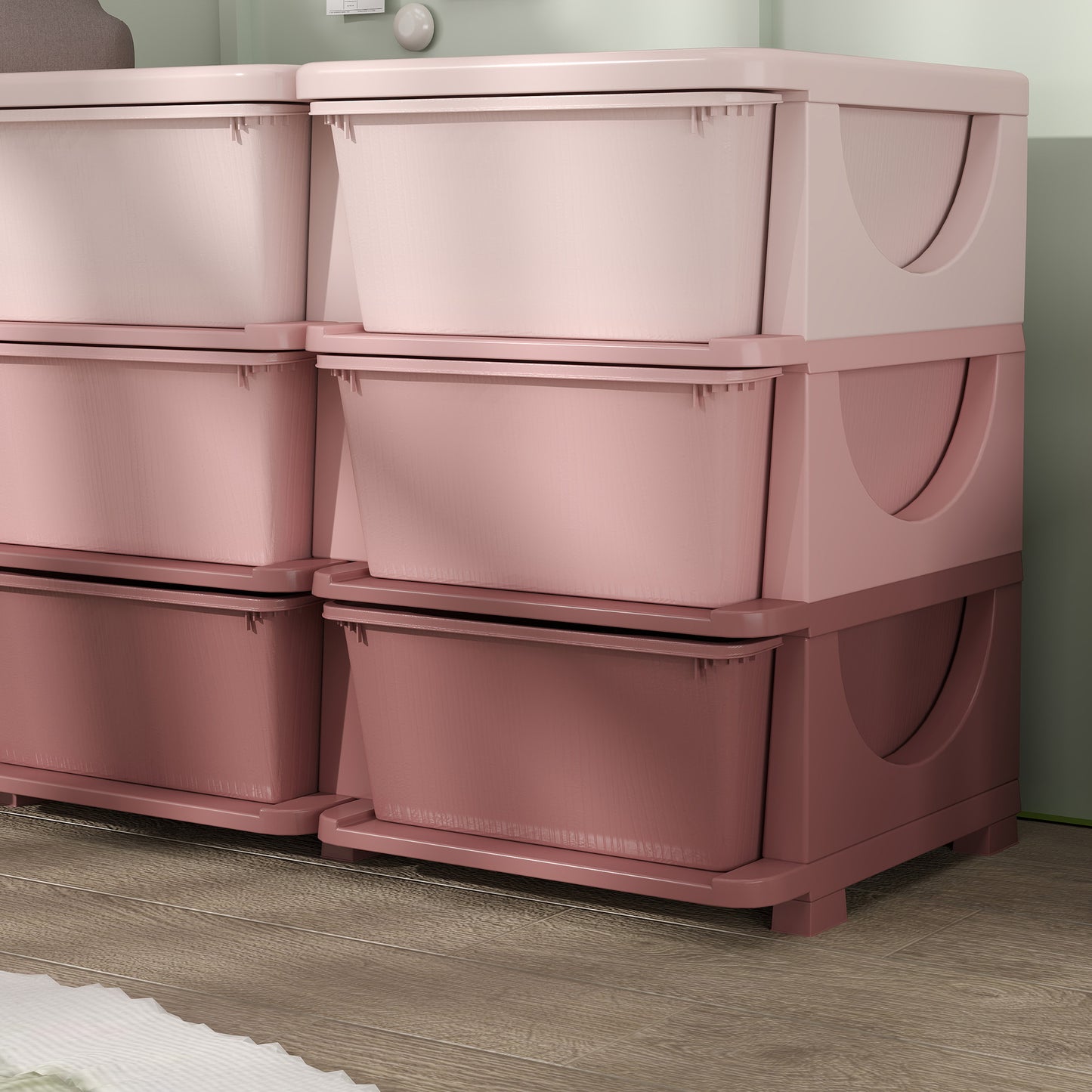 HOMCOM Kids Storage Unit with Nine Drawers Pink Toy Organizer for Toys and Books