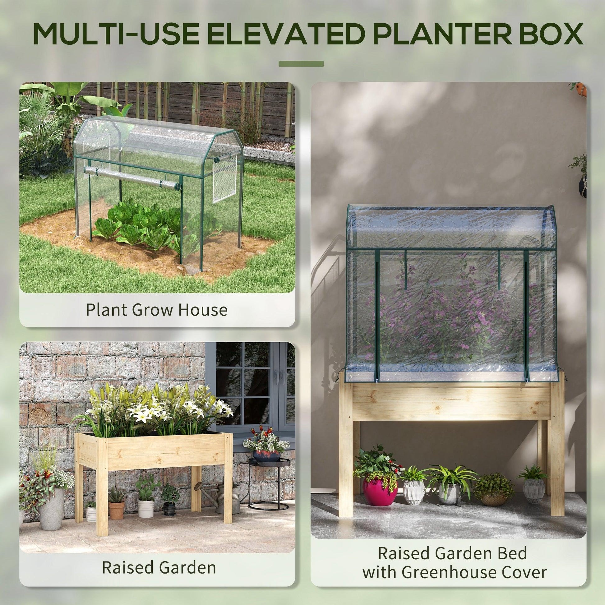 Outsunny Wooden Planter Box with Greenhouse Cover and Bed Liner, Raised Garden Bed for Vegetables, Flowers, Herbs - ALL4U RETAILER LTD