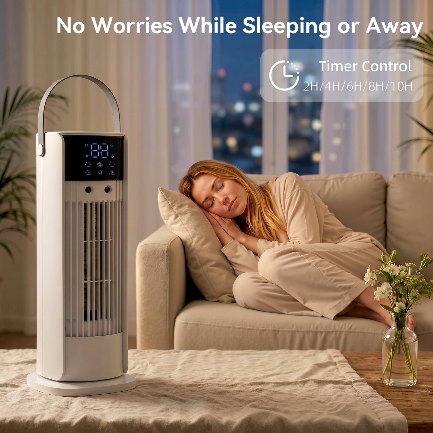 HOMCOM 16 Inch Mist Tower Fan With DC Motor 3 Speeds 90 Degree Oscillation 10 Hour Timer For Bedroom And Home Office