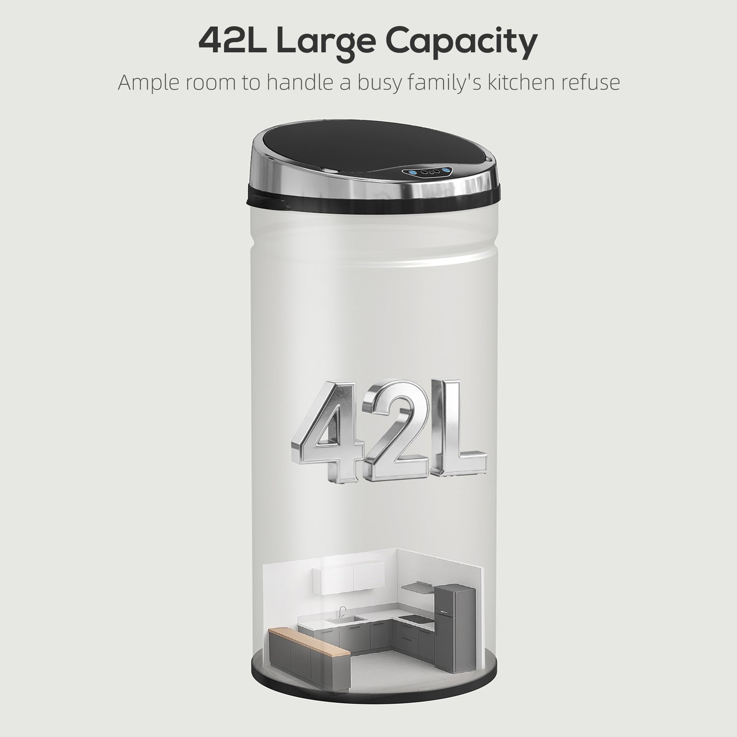 HOMCOM 42L Stainless Steel Sensor Bin With Touchless Lid Motion Sensor Within 15 cm Silver Tone