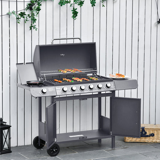 Outsunny Seven Burner Gas BBQ Grill Grey With Side Burner And Large 2646 Sq Cm Cooking Area