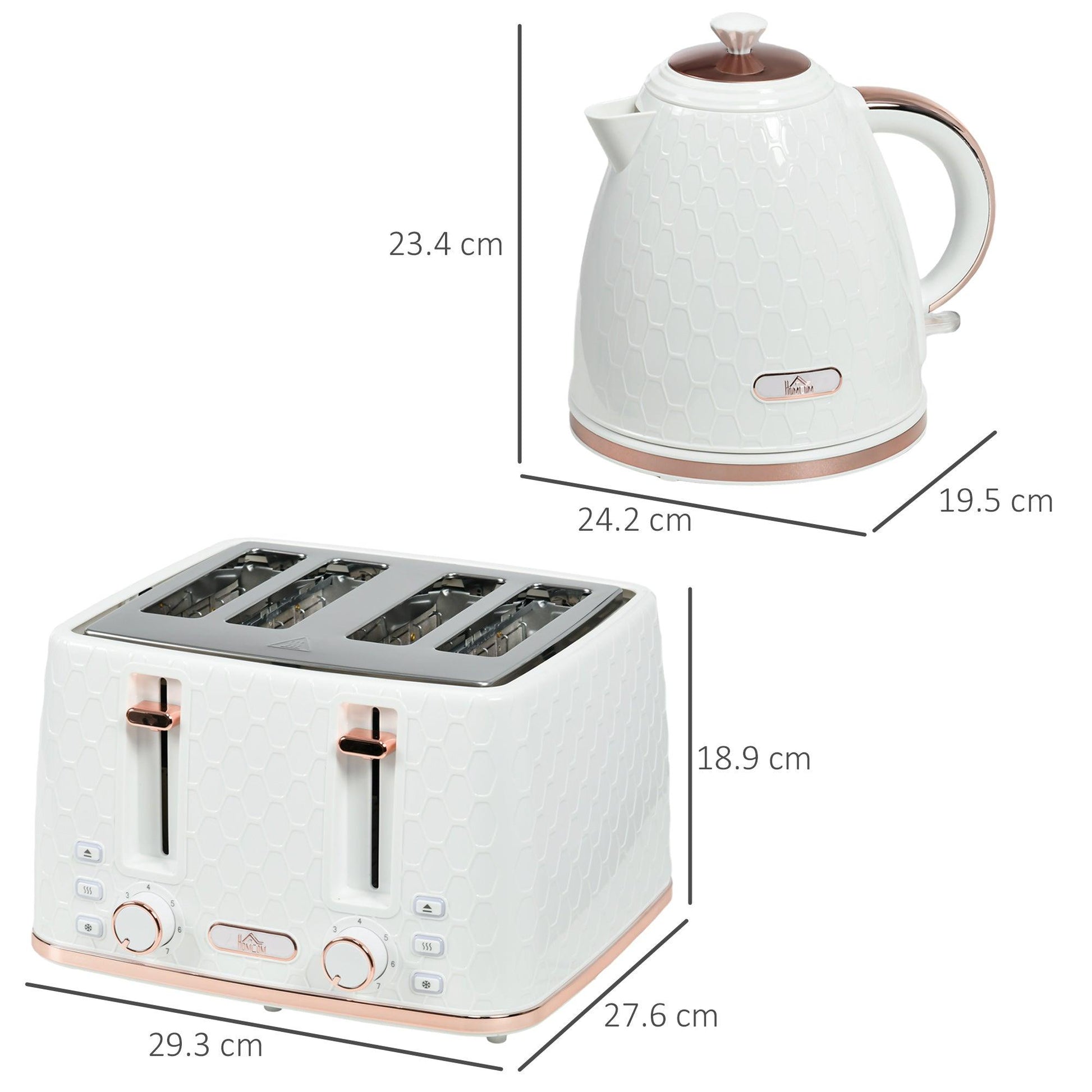 HOMCOM 1.7L Kettle and Toaster Set with Defrost, Reheat and Crumb Tray, White - ALL4U RETAILER LTD