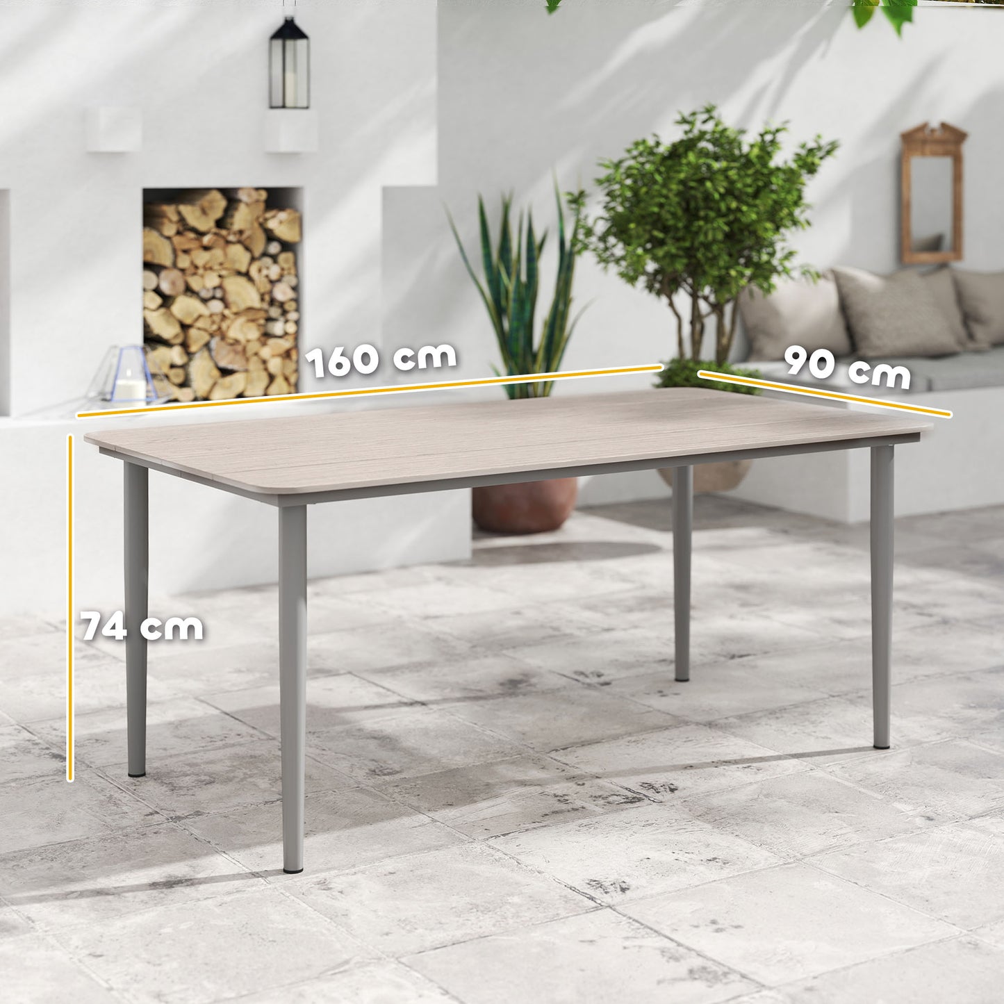 Outsunny Garden Dining Table For Six With Rust Resistant Metal Frame And WPC Top Light Grey 160 x 90 x 74 cm
