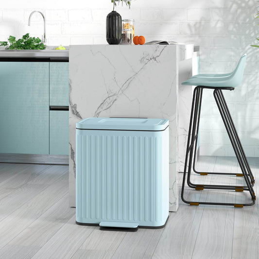 HOMCOM 40L Dual Compartment Kitchen Bin with Soft-Close Lid and Removable Buckets, Fingerprint-Proof Pedal Operation, Light Green - ALL4U RETAILER LTD