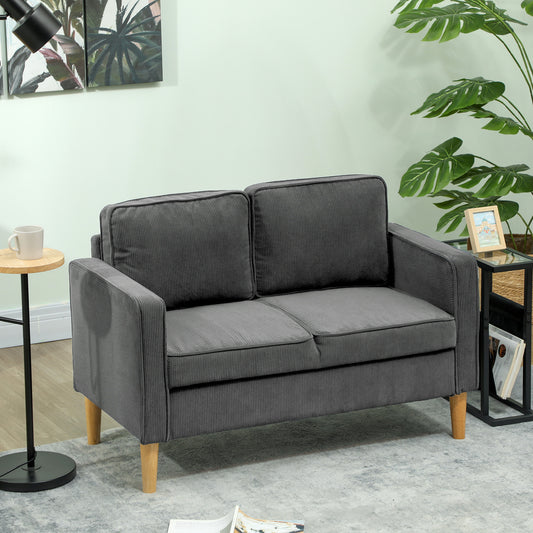 HOMCOM Small Two Seater Corduroy Sofa With Hidden Storage Lift Up Seat In Grey With Firm Comfort Dense Foam