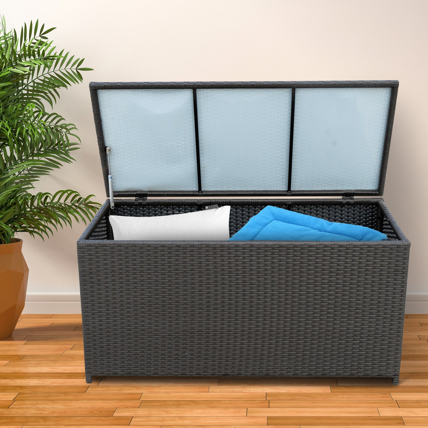 Outsunny Outdoor Wicker Storage Chest - 118cm Dark Brown Rattan Cabinet for Garden & Patio - ALL4U RETAILER LTD