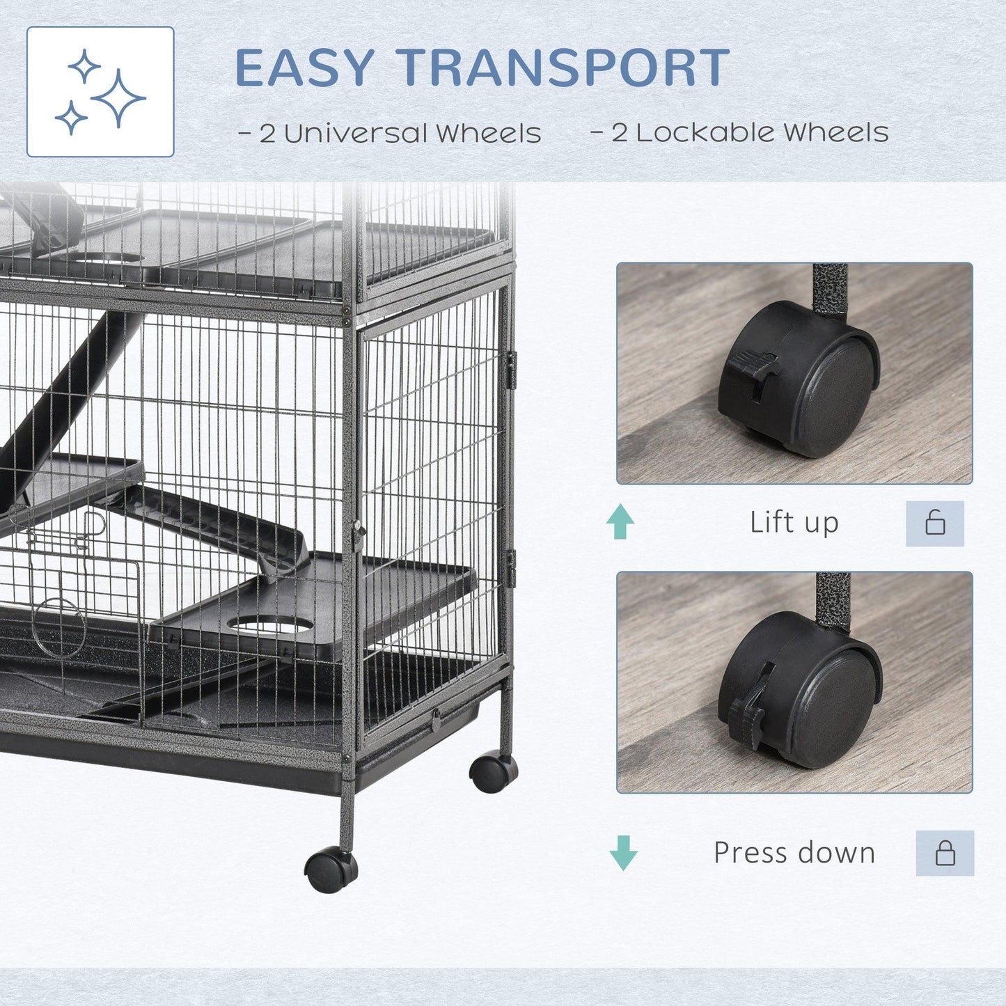 PawHut Small Animal Cage with Removable Tray, Silver Grey - ALL4U RETAILER LTD